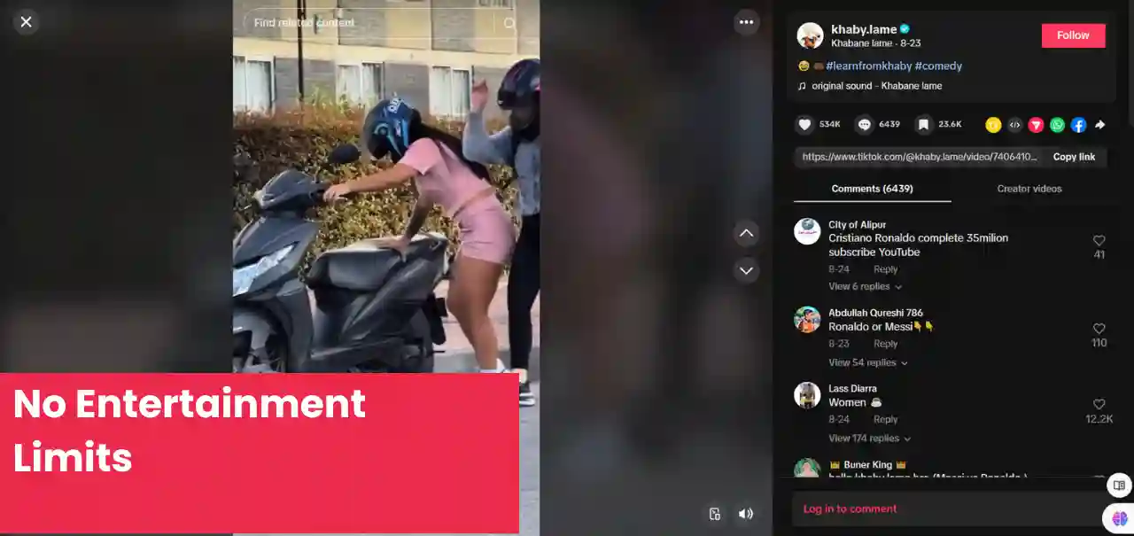 Two people attempting to board a scooter