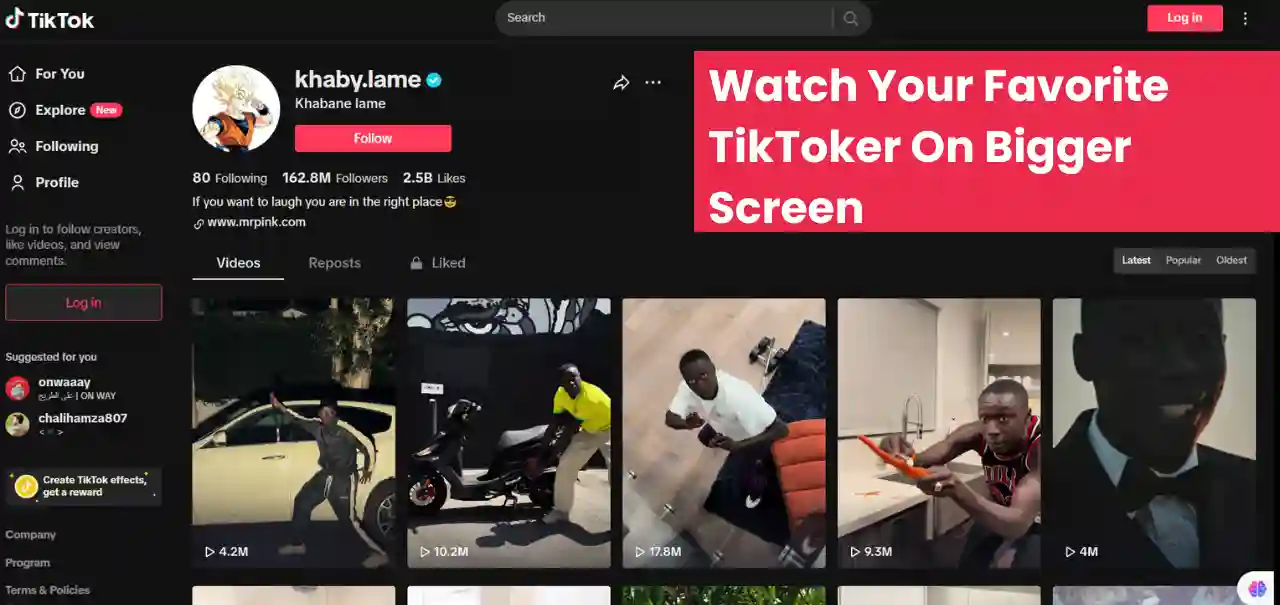 Tiktok interface of account section