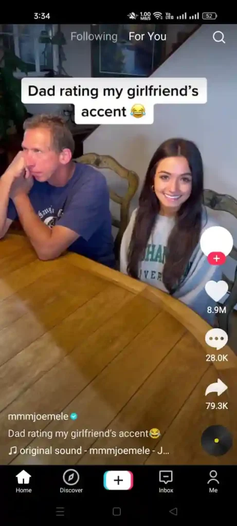 Tiktok app screenshot of a girl and father